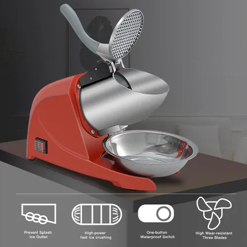 Miniatura 4 de Máquina de hielo afeitado de 380 W, 3 cuchillas, 280 libras/hora, máquina de afeitar eléctrica de hielo, evita salpicaduras, para uso doméstico