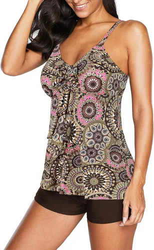 Miniatura 4 de American Trends Trajes de baño de dos piezas para mujer, tankini de talla grande, con control de abdomen