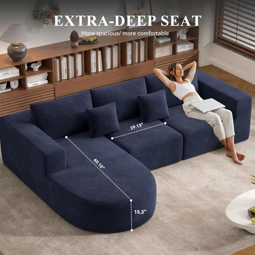Miniatura 4 de Sofá modular modular con diván en forma de L, sofá cama moderno seccional Cloud con asiento profundo, sofás de compresión de esponja, no requiere