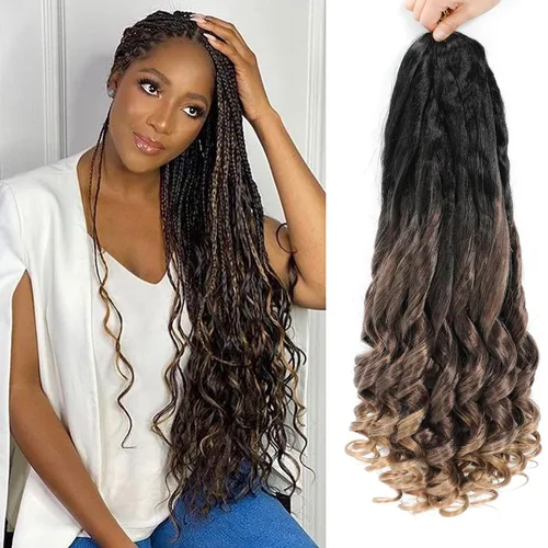 Miniatura 8 de Cabello rizado francés para trenzar, 8 paquetes, 16 pulgadas degradado, preestirado, previamente enrollado con extremos rizados, rizo de rebote