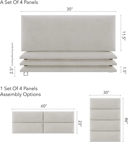 Miniatura 67 de Vant - Paneles tapizados para pared - Cabeceros montados en la pared tamaño King/Cal King - Cuero vintage blanco tórtola - Twin/King - Juego de 4