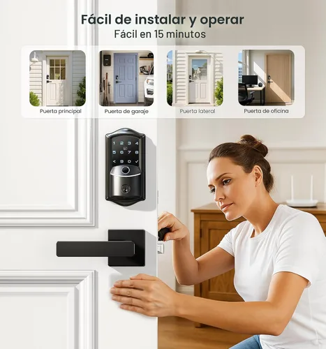 Miniatura 13 de Veise VE027-L - Cerradura inteligente WiFi integrada con asas, juego de cerradura de puerta de entrada sin llave de huellas dactilares, control