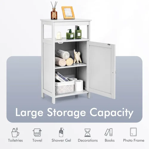 Miniatura 5 de COSTWAY Armario de almacenamiento de baño, organizador de almacenamiento independiente con cajones profundos y estante ajustable, gabinete de piso