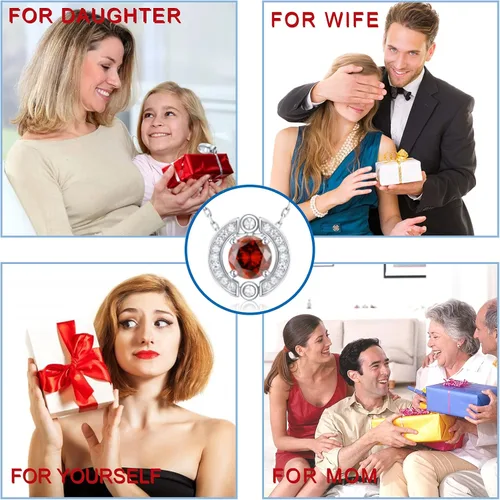 Miniatura 5 de Collar con halo de piedra natal para mujer plata de ley chapado en platino piedras preciosas brillantes corte redondo colgante de solitario collares