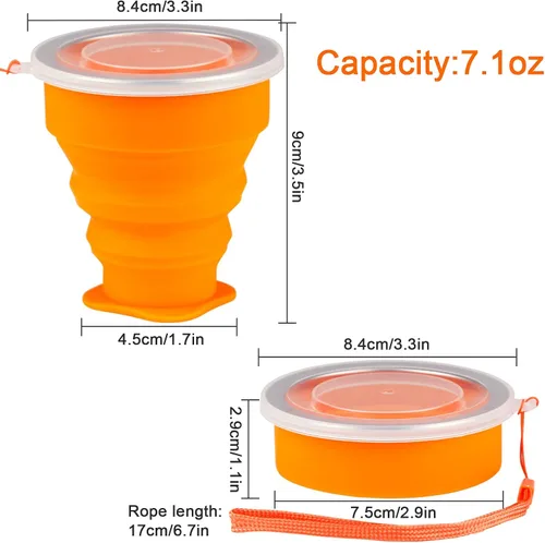Miniatura 5 de Vasos plegables para viajes – Taza plegable de silicona portátil con tapa, taza plegable reutilizable para camping, senderismo y uso diario