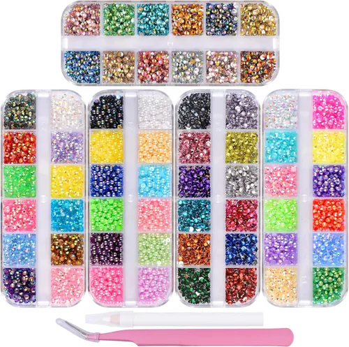 Miniatura 10 de 5 Cajas de Diamantes de Imitación para Uñas, Kit de Medias Perlas 3D, Diamantes de Imitación de Cristal de Gelatina Planas, Diseño de Diamantes