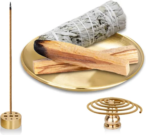 Miniatura 8 de Soporte de cristal para Palo Santo, soporte para incienso para 7 chakras, soporte de incienso de latón de 5.5 pulgadas, 6 en 1 para varillas