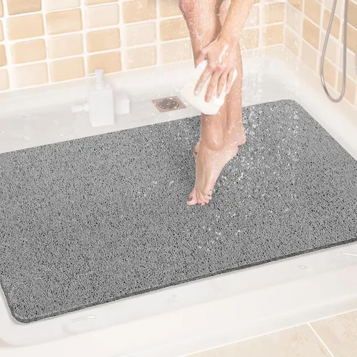 LuxStep - Tapete de ducha, de 24 x 36 pulgadas, tapete de baño antideslizante con drenaje, tapete de baño de cloruro de polivinilo, de secado Gris