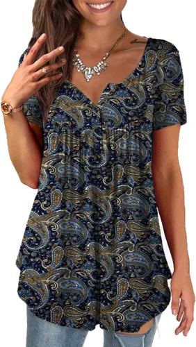 a.Jesdani - Blusa tipo túnica para verano, de manga corta, blusas para mujer, estilo casual con diseño floral, talla extra grande