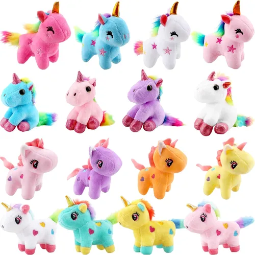 Miniatura 8 de Paquete de 16 mini juguetes de unicornio de peluche, pequeño unicornio de peluche, lindo llavero de peluche, juguetes a granel para Navidad