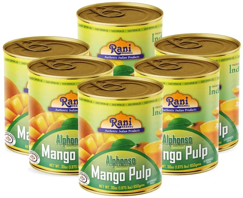 Miniatura 23 de Puré de pulpa de mango Rani (hace batidos de mango Lassi) Alphonso endulzado 30 onzas (1.875 libras) 29.98 oz ~ Kosher Todo natural Sin OMG