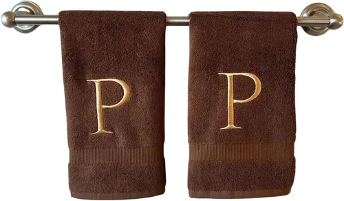 Miniatura 148 de Toalla de mano con inicial beige para baño, toalla bordada decorativa de calidad de hotel de lujo con monograma para tocador, spa, certificado