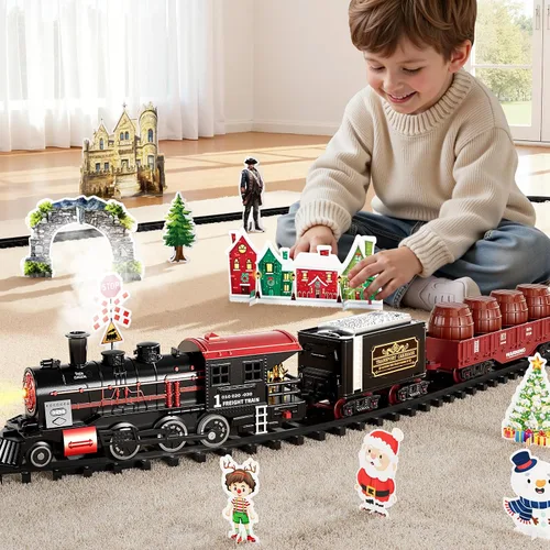 Miniatura 7 de NIPLOOOW Juego de tren para niños de 3 a 5 años, juguete de tren eléctrico con sonido realista, luces y humo para debajo del árbol de Navidad