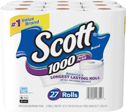 Miniatura 17 de Scott - 1000 hojas por rollo de papel higiénico, 4 rollos, toallas de baño