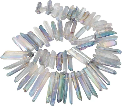 Miniatura 23 de SUNYIK Angel Aura Cuarzo con Revestimiento de Titanio Puntas de Cristal Palos Rugosos de Cuarzo Picos Cuentas de Punta Hebra de 15 Pulgadas Perforada