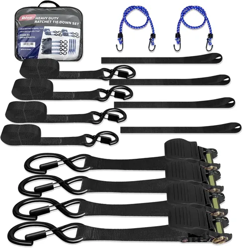 Correas de amarre para motocicleta de 1 pulgada x 15 pies (paquete de 4), bolsa de transporte impermeable de 2200 libras de resistencia a la rotura