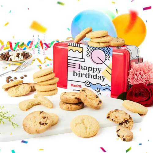 Miniatura 14 de David's Cookies Lata de muestra de regalo de feliz cumpleaños, galletas gourmet crujientes, regalo de aperitivos de panadería para cumpleaños