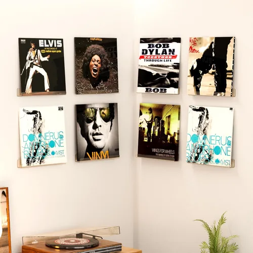 Miniatura 9 de upsimples Paquete de 8 estantes de pared para discos de vinilo, soporte de 12" para almacenamiento y exhibición de álbumes, estantes flotantes