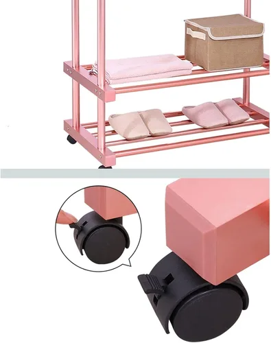 Miniatura 4 de UNNS Perchero plegable de secado de suelo de 3 capas, soporte plegable para ropa de lavandería, ruedas rodantes adecuadas para balcón, lavandería