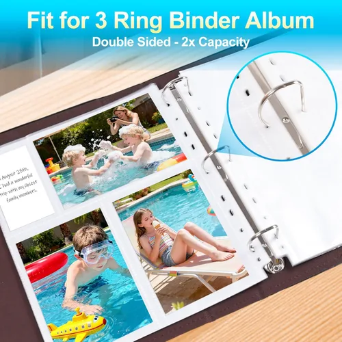 Miniatura 4 de Paquete de 30 páginas de repuesto para álbumes de fotos de 4 x 6 pulgadas para carpeta de 3 anillos, fundas de fotos ultra transparentes