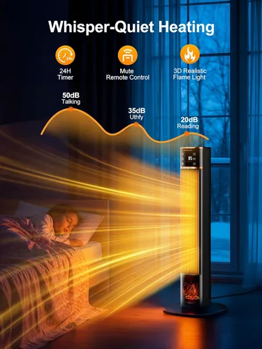 Miniatura 5 de Uthfy Calentador de espacio para uso en interiores, calentador de habitación grande con efecto de llama 3D, calentador eléctrico portátil de 1500 W