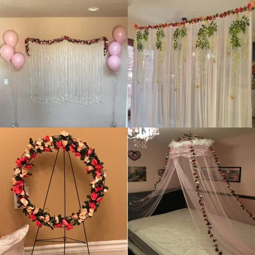 Miniatura 4 de Miracliy - Paquete de 5 guirnaldas de flores de 41 pies, flores artificiales de plástico para decoración de bodas, telón de fondo y cabina de fotos
