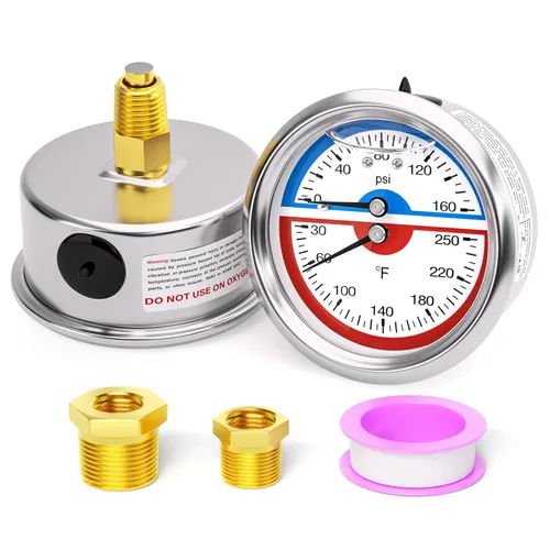 MEANLIN MEASURE - Manómetro de presión térmica de acero inoxidable, esfera con cara de 2.5 pulgadas, NPT de 1/4 de pulgada, relleno de líquido,