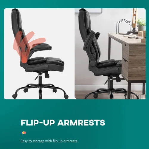 Miniatura 5 de Silla de oficina ergonómica de piel sintética, silla de computadora con soporte lumbar, reposabrazos abatible, silla ejecutiva giratoria con ruedas