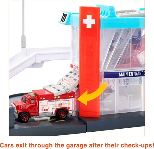 Miniatura 4 de Matchbox Juego de coches, choferes de acción y rescate de helicópteros y ambulancia de juguete a escala 1:64 y helicóptero, se conecta a otros