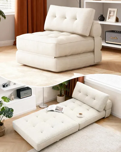 Miniatura 9 de KINGYES Silla de Cama Plegable, Silla Convertible 3 en 1 con Almohada, Silla Futón Plegable para Sala de Estar, Gris Gris (Mist Gray)