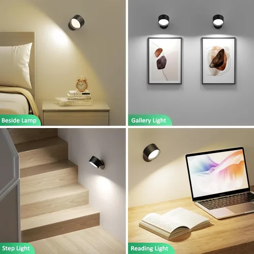 Miniatura 3 de Lightbiz Luces LED Montadas en Pared 3 Piezas con Control Remoto, Lámpara de Apliques de Pared Batería Recargable de 3000mAh Operada por Batería, 3