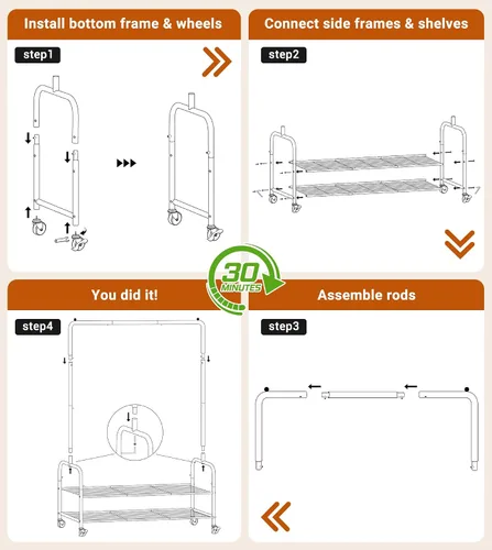 Miniatura 6 de AOODA Perchero resistente con estantes, estantes de ropa de metal de 46.5 pulgadas para colgar ropa, perchero con ruedas con cerradura para abrigos