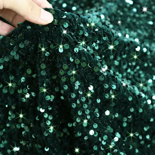Miniatura 11 de Tela de lentejuelas por yarda, tela elástica de terciopelo azul claro de 1 yarda, tela de lentejuelas y bordada, tela abatible de lentejuelas