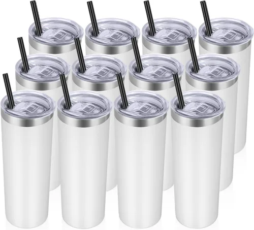 Miniatura 12 de VEGOND - Vaso delgado de acero inoxidable de 20 oz con aislamiento al vacío con tapa y pajita, taza de café de doble pared, taza de viaje