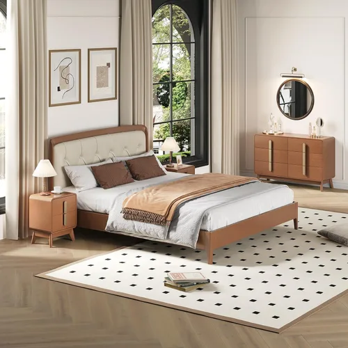 Miniatura 2 de JOINICE Juego de Dormitorio Moderno de Mediados de Siglo, Cómoda de 6 Cajones y Juegos de Mesitas de Noche para Dormitorio, Juego de Mesitas