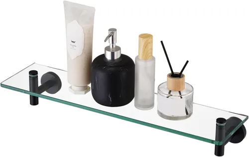 KES Estante de baño de vidrio con vidrio templado de 8 mm de grosor y soportes negros mate de acero inoxidable SUS 304 de 20 pulgadas, organizador