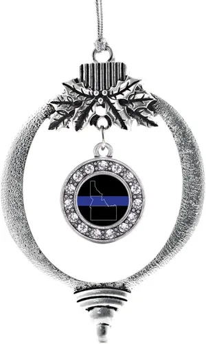 Miniatura 235 de Inspired Silver - Bonita bandera estadounidense - Adorno de Navidad plateado - Adorno de árbol de Navidad con dije circular con circonita cúbica