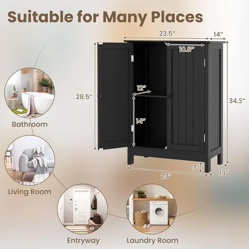 Miniatura 3 de COSTWAY Armario de almacenamiento de baño, organizadores de baño independientes y almacenamiento con puertas y estante ajustable, gabinete de piso