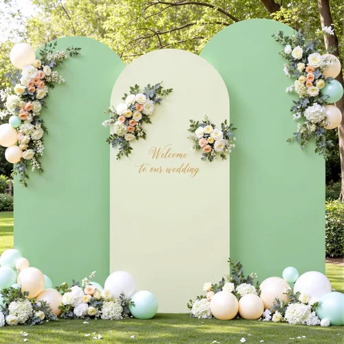Miniatura 19 de Juego de 3 fundas elásticas para arco de arco iris de 6, 5, 4 pies, para arco de boda, juego de 3 fundas de elastano ajustadas, de tela azul