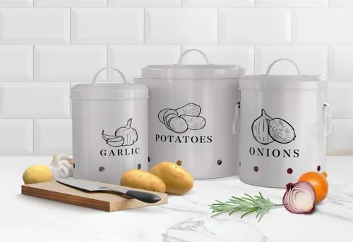 Miniatura 2 de KooK Botes de almacenamiento de cocina de papa, cebolla y ajo, contenedores rústicos de granja con agujeros de aireación, latas de verduras vintage