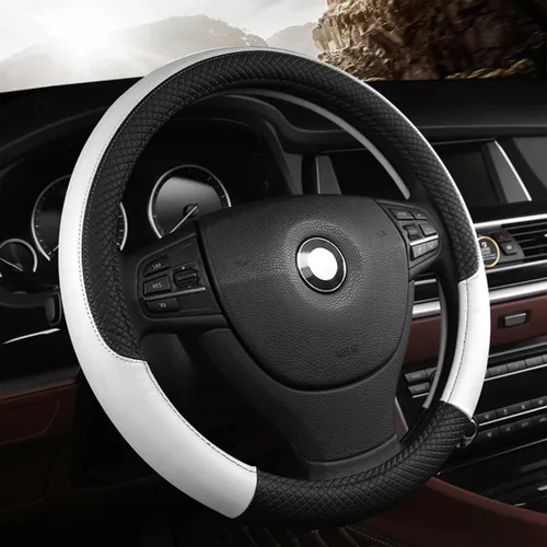 Miniatura 7 de Pahajim Funda para volante de automóvil con parte inferior plana, en forma de D, de piel sintética, antideslizante, de 14.5-15 pulgadas