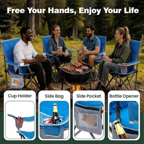 Miniatura 5 de SUNNYFEEL Silla de Camping Plegable de Gran Tamaño 500 LBS Resistente, Sillas de Jardín con Azul Portátil Plegable con Reposabrazos, Portavasos