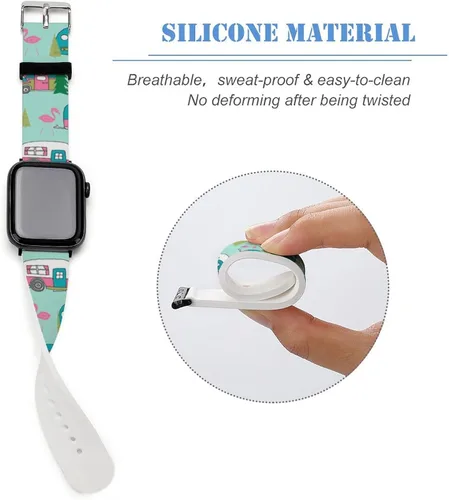 Miniatura 4 de Correa de reloj de silicona suave compatible con Apple Watch para hombres/unisex/jóvenes compatible con Iwatch Series 5/4/3/2/1, Happy Camper
