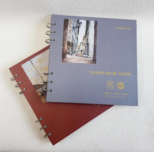 Miniatura 2 de MAIMOUFIN Cuaderno de acuarela, papel de acuarela 100% algodón, 19.3 cm x 19.3 cm, 20 hojas (140 lb/300 g/m²) prensado en frío, cuaderno de bocetos