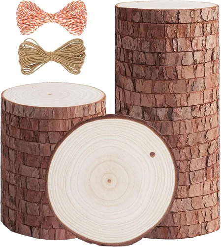 Miniatura 7 de 5ARTH Rebanadas de madera natural, 30 piezas de 2.7 a 3.1 pulgadas, kit de madera sin terminar preperforado con agujero, círculos de madera