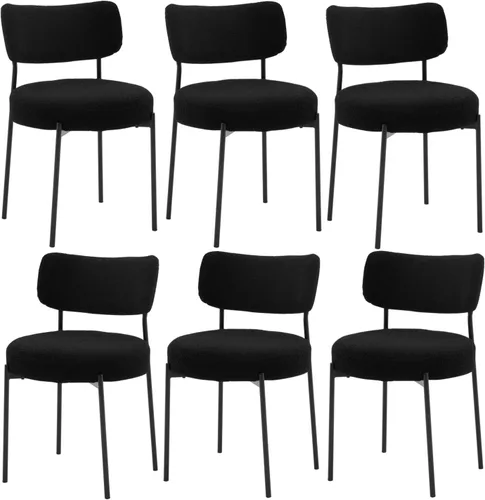 Miniatura 36 de Juego de 2 sillas de comedor negras Stabrech, sillas de comedor con respaldo curvo, sillas de comedor modernas de bouclé tapizadas para la sala