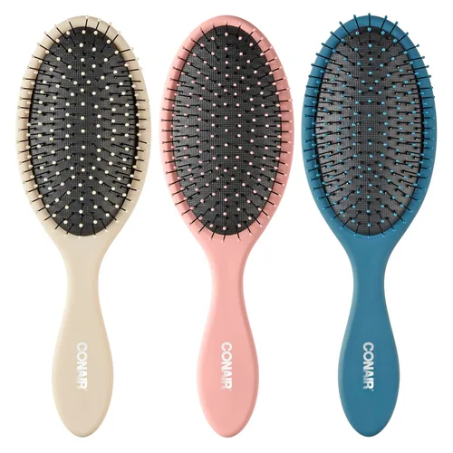 Conair Juego de Cepillos Desenredantes para Cabello, Paquete de 3 Cepillos Desenredantes para Cabello Húmedo o Seco, Desenredante Suave para Todo