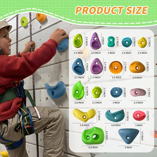 Miniatura 8 de 36 PCS Agarres de Escalada en Roca para Niños, Agarres de Pared de Escalada en Roca Kit de Pared de Rocas de Escalada para Conjunto
