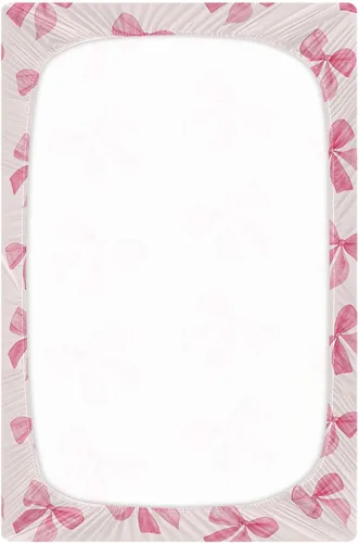 Miniatura 2 de Burbuja Sábana bajera ajustable para cuna para niñas y niños, con lazo rosa, suave, transpirable, para colchones estándar de cuna y cama de niño
