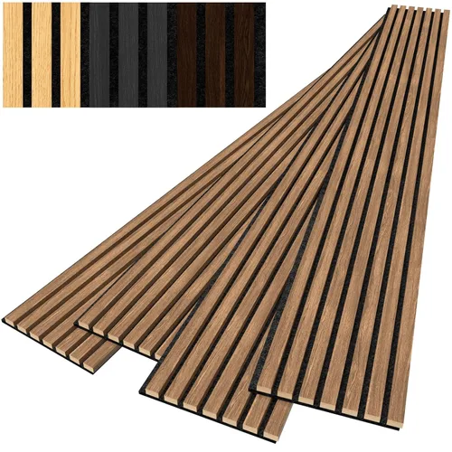Miniatura 9 de 4 piezas de paneles de pared de listones de madera, paneles insonorizantes de 92.5 x 11 pulgadas para paredes, paneles de pared de madera para Gris